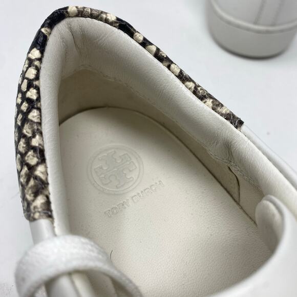 Tory Burch white leather snakeskin sneakers size 10 Leigh T-logo Snow black - Picture 10 of 12